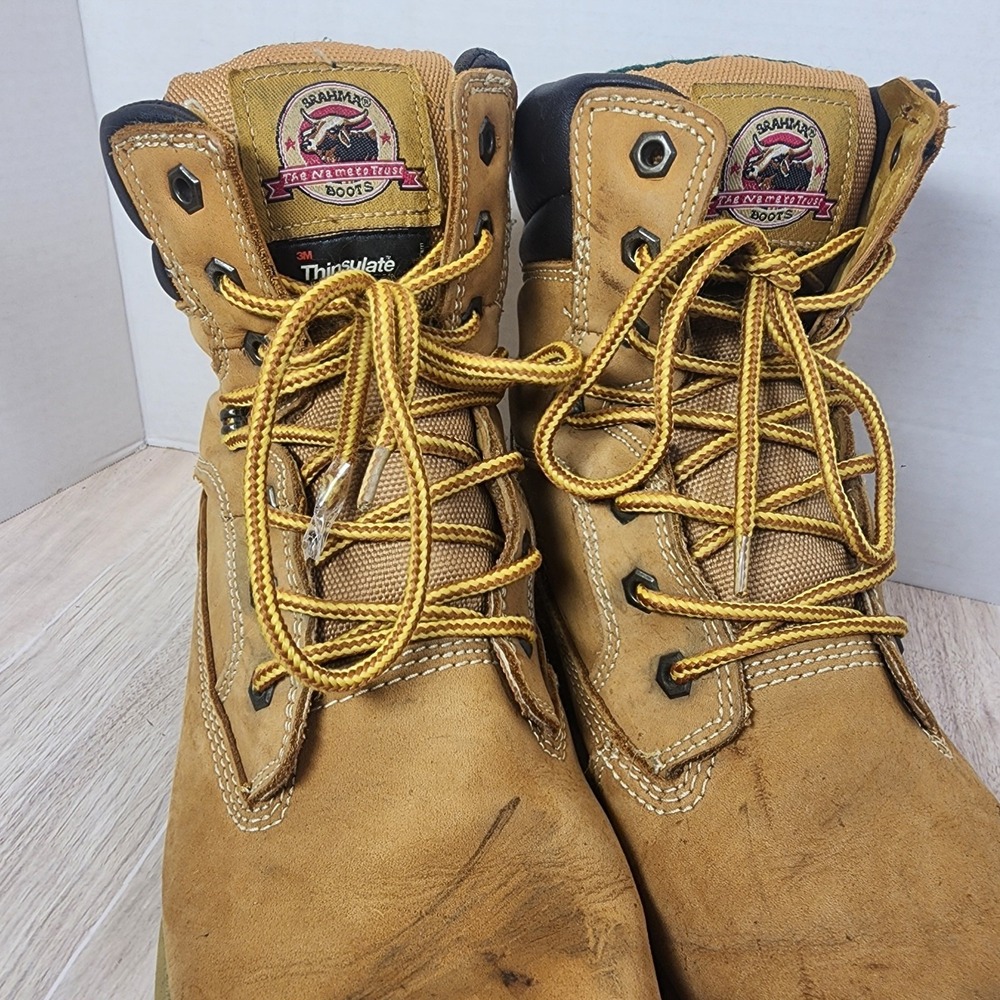 Brahma Mens Work Boots Size 9 Wheat Leather Waterproof Steel toe oil resistant - Picture 3 of 16